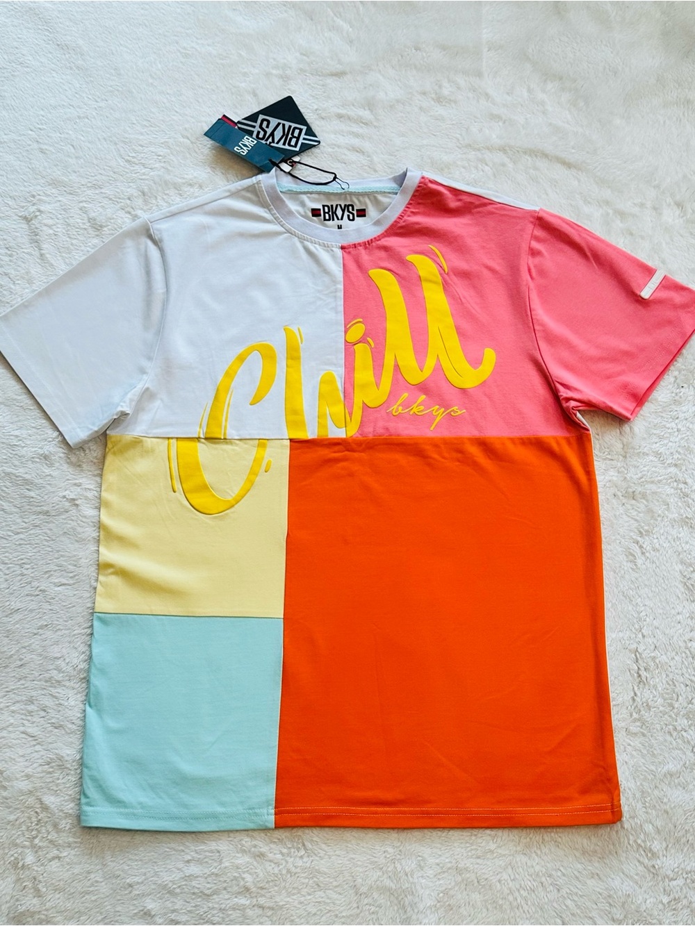 NWT BKYS Men's "Chill" 3D Puff Print Colorblock Streetwear T-Shirt Multicolor M